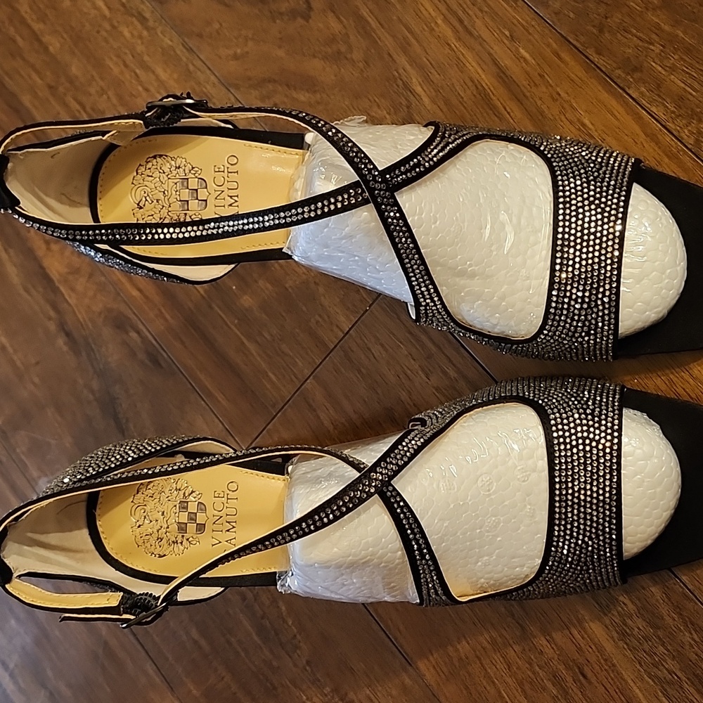 Vince Camuto Black and Silver Strappy Heels
